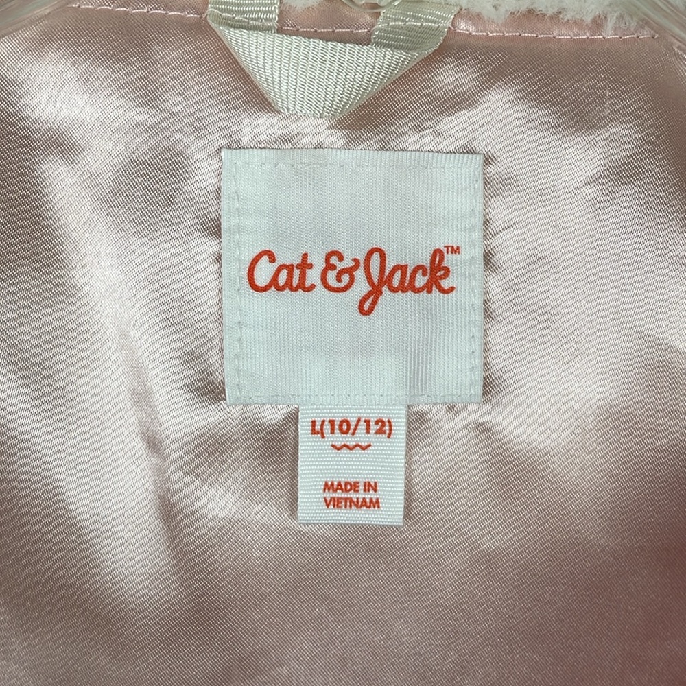 Cat & Jack Stylish Pink Taupe and Ivory Girls Faux Fur Jacket - Size Large 10/12 - Picture 9 of 10